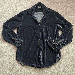 Women’s Velvet Button-Down Shirt - Black